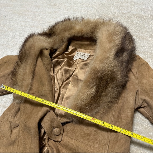 Vintage Women's Size Small Leathers by New England Fur Collar Coat Suede Tan - Picture 10 of 11